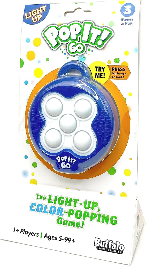 Pop It Go - The Original Light Up - Colorful Pattern Popping Game for Kids and Families on The go, Ages 5 and up, from Buffalo Games