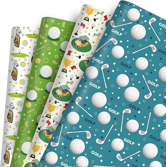 Pineraap Golf Wrapping Paper 12 Sheets Golf Cart Bag Design Blue Green Golfing Gift Wrap Sports Wrapping Paper Golf Themed Gifts for Birthday,Holiday - 20" x 28"