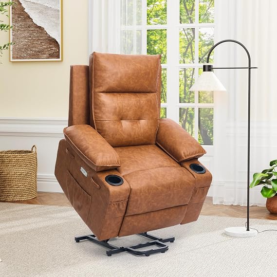 Power Lift Chair for Elderly with Massage & Heat,Electric Recliner with Thickened Backrest USB Ports,Cup Holders,Side Pockets,Heavy Duty Lift Chair for Bedroom,Living Room, Office