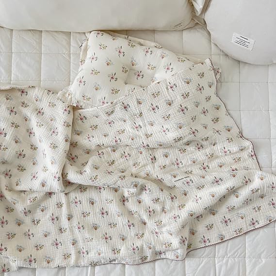 BuLuTu Cotton Muslin Toddler Kids Floral Throw Blanket Large,47"x51",Azalea