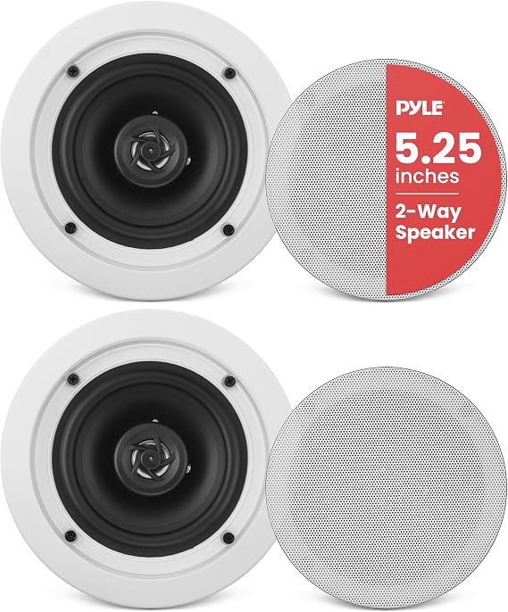 Pyle Home 5.25 Ceiling Wall Mount Speakers - Pair of 2-Way Midbass Woofer Speaker 1'' Polymer Dome Tweeter Flush Design w/ 80Hz - 20kHz Frequency Response & 150 Watts Peak Easy Installation-PDIC51RD