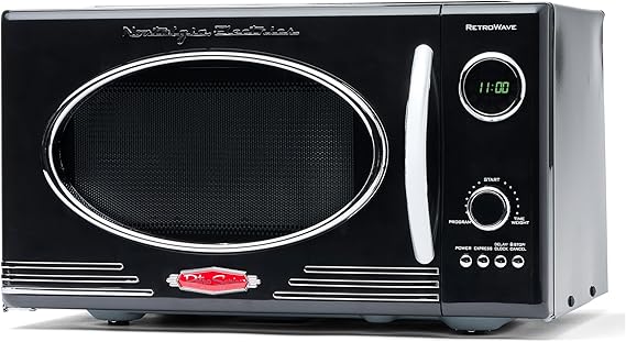 Nostalgia Retro Countertop Microwave Oven - Large 800-Watt - 0.9 cu ft - 12 Pre-Programmed Cooking Settings - Digital Clock - Kitchen Appliances - Black
