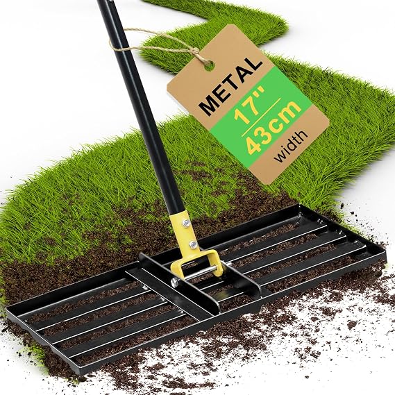 Colwelt Lawn Leveling Rake17 x10, Lawn Leveler Rake with Great Leveling Accuracy, Leveling Rake for Soil with 77 Adjustable Curved End Grip Handle, Lawn Leveling Tool Yard Leveler for Leveling Soil