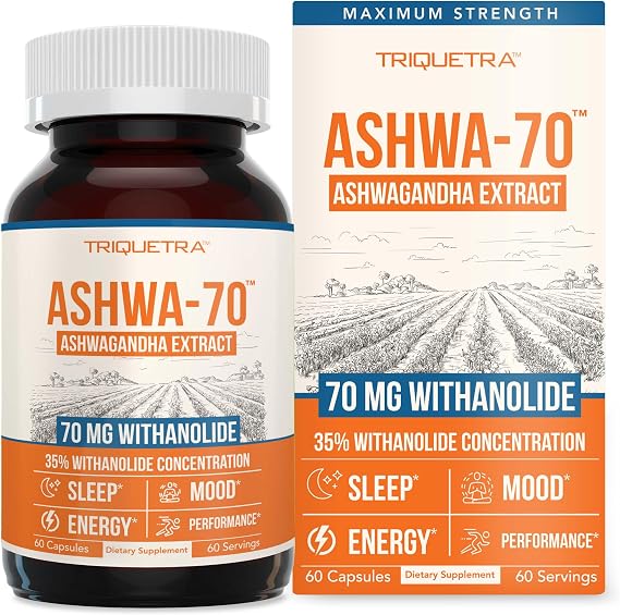 Ashwa-70: Ashwagandha Extract - 35% Withanolides | Max Strength, Highest Withanolide Concentration - Mood & Performance - Enhanced Absorption with BioPerine Black Pepper (60 Capsules)