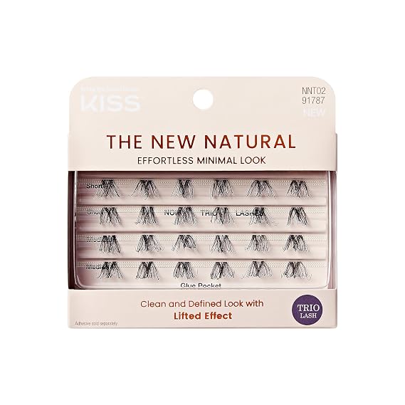 Kiss The New Natural False Eyelashes, Easy to Apply, Reusable Fake Lashes, Cruelty Free, Includes 24 Short & Medium Length (12mm-16mm) Natural Volume Trio Lash Clusters - Style Noir