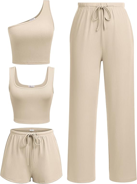Ekouaer 4 Piece Sets for Women Casual Lounge Sets Summer Vacation Outfits