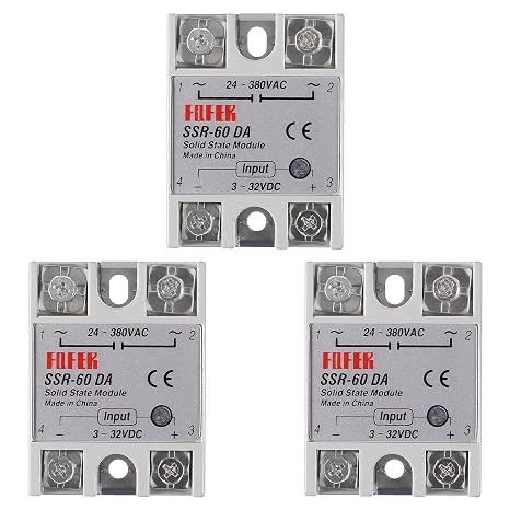 3pcs SSR-60DA Solid State Relay DC to AC Input 3-32V DC Output 24-380V AC, 60A