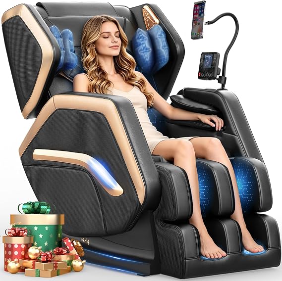 Massage Chair Full Body 14 Fixed Roller Zero Gravity 5 Auto Modes | Zero Gravity Massage Chair with 8 Airbags, Foot Massge, Heating, Phone Controller, Bluetooth Speaker, Nightlights for Home