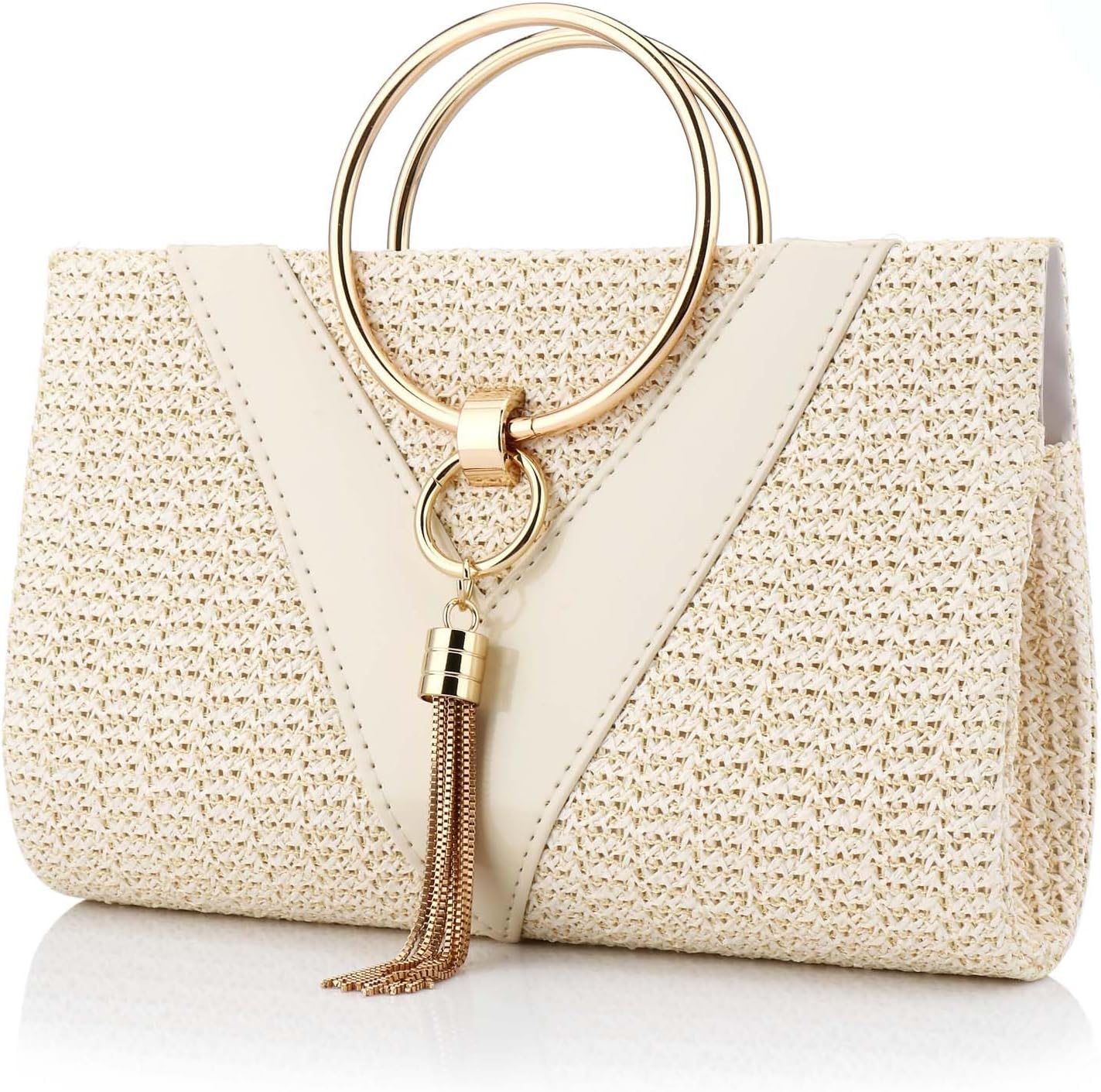 YYW Summer Beach Straw Evening Bag,Straw Clutch Purse Straw Handbag Shoulder Bag Top-handle Bag