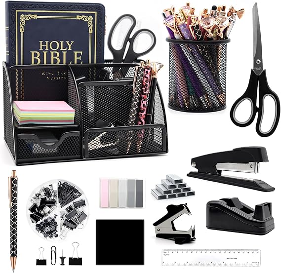 12 in 1 black desk organizer and accessories set black office supplies black stapler pen holder tape holder staples remover for school gifts for coworker woman