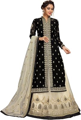 TRENDMALLS Womens Georgette Net Embroidery Salwar Suit Set Kurta Lehenga with Dupatta