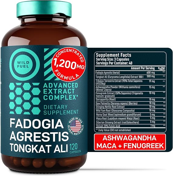 Fadogia Agrestis Tongkat Ali Supplement - 600mg Fadogia Agrestis for Men, 500mg Longjack Tongkat Ali, Ashwagandha Maca Fenugreek Complex - Muscle Strength, Energy, Mood Support - 120 Capsules