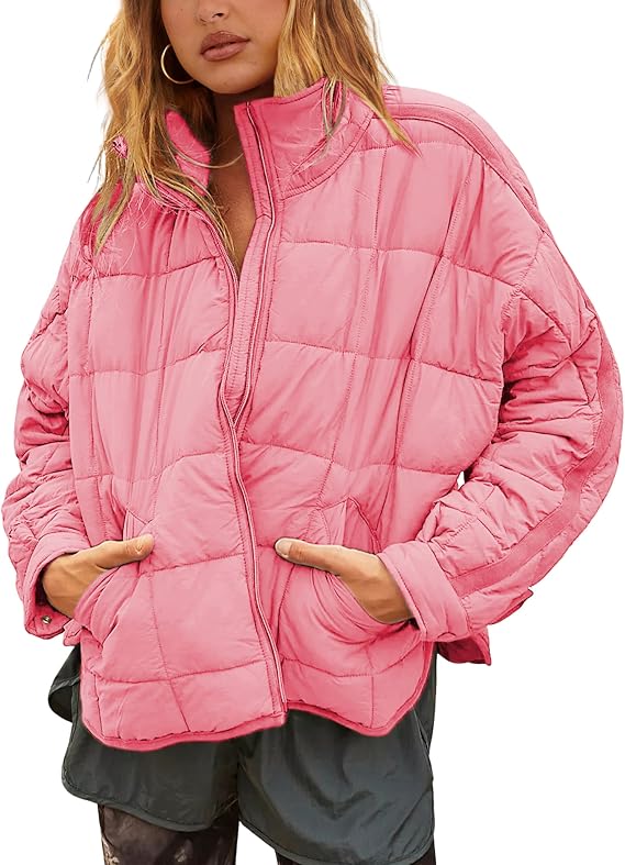 Women's Oversized Splice Quilted Lightweight Puffer Jacket Casual Padded Coat