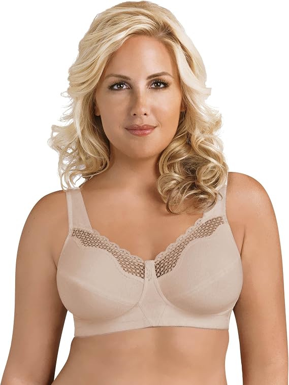 Exquisite Form 5100535 Fully Cotton Soft Cup Wireless Full-Coverage Bra with Back Closure & Lace