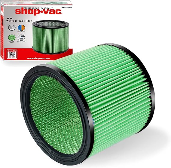 Shop-Vac 90304/90344 Cartridge HEPA Filter for 5-16 Gallon Vacuums, 1 Pack | High-Performance, Fits Most 5-16 Gallon Shop-Vac Wet/Dry Vacuums, High-Efficiency HEPA Filter, Washable and Reusable