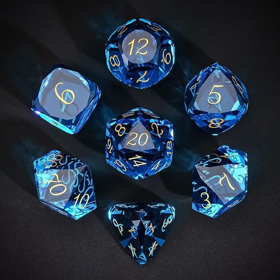 UDIXI Glass Dice Set D&D, MultiFaceted-Cut Glass DND Dice for Tabletop Game