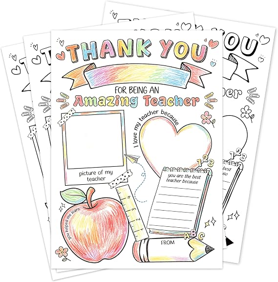 ONDTOM Amazing Teacher Thank You Card DIY Colorful Fill-in-the-Blank Appreciation Card for Teacher Appreciation Week, Student Gift & Classroom Fun -A07