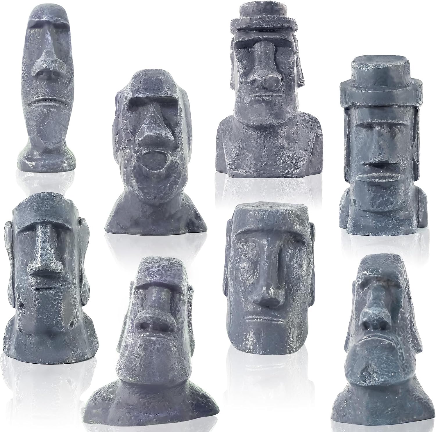 8 Pcs Miniature Easter Island Head Statue Moai Statue Decor 2.5 in Resin Stone Island for Room Accessories Antique Sculpture Christmas Desktop Bookshelf