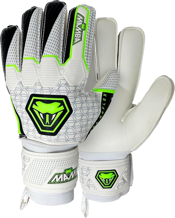 MAMBA Reflex Goalkeeper Gloves | Youth/Adult | Quality Latex Palm & Back Hand | Removable Finger Spine Protection & Double Length Latex Wristband | Standout Design