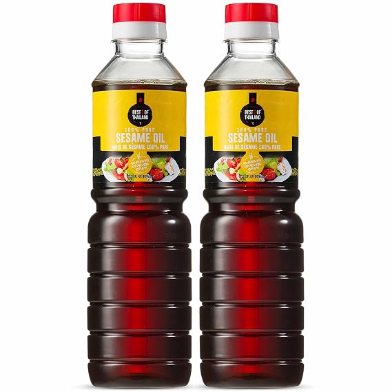 Best of Thailand Sesame Oil | Fat Free, Gluten Free, No MSG, Kosher for Passover Marinade & Dressing for Authentic Asian Cooking, Pickling, Sushi Rice & Salads | 16.9 Fl Oz 2 Bottles