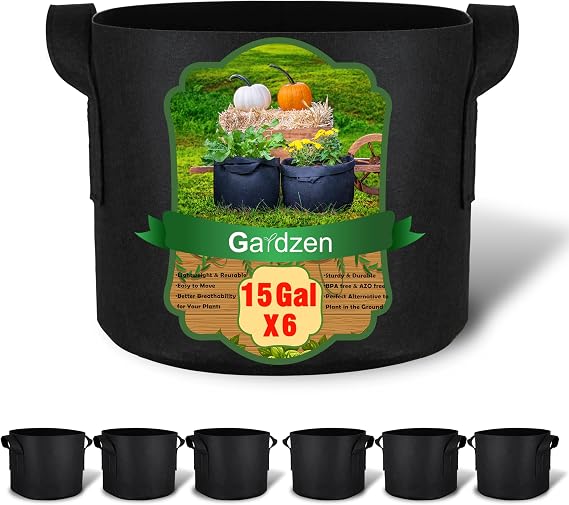 Gardzen 6-Pack 15 Gallon Grow Bags Fabric Pots with Heavy Duty Handles