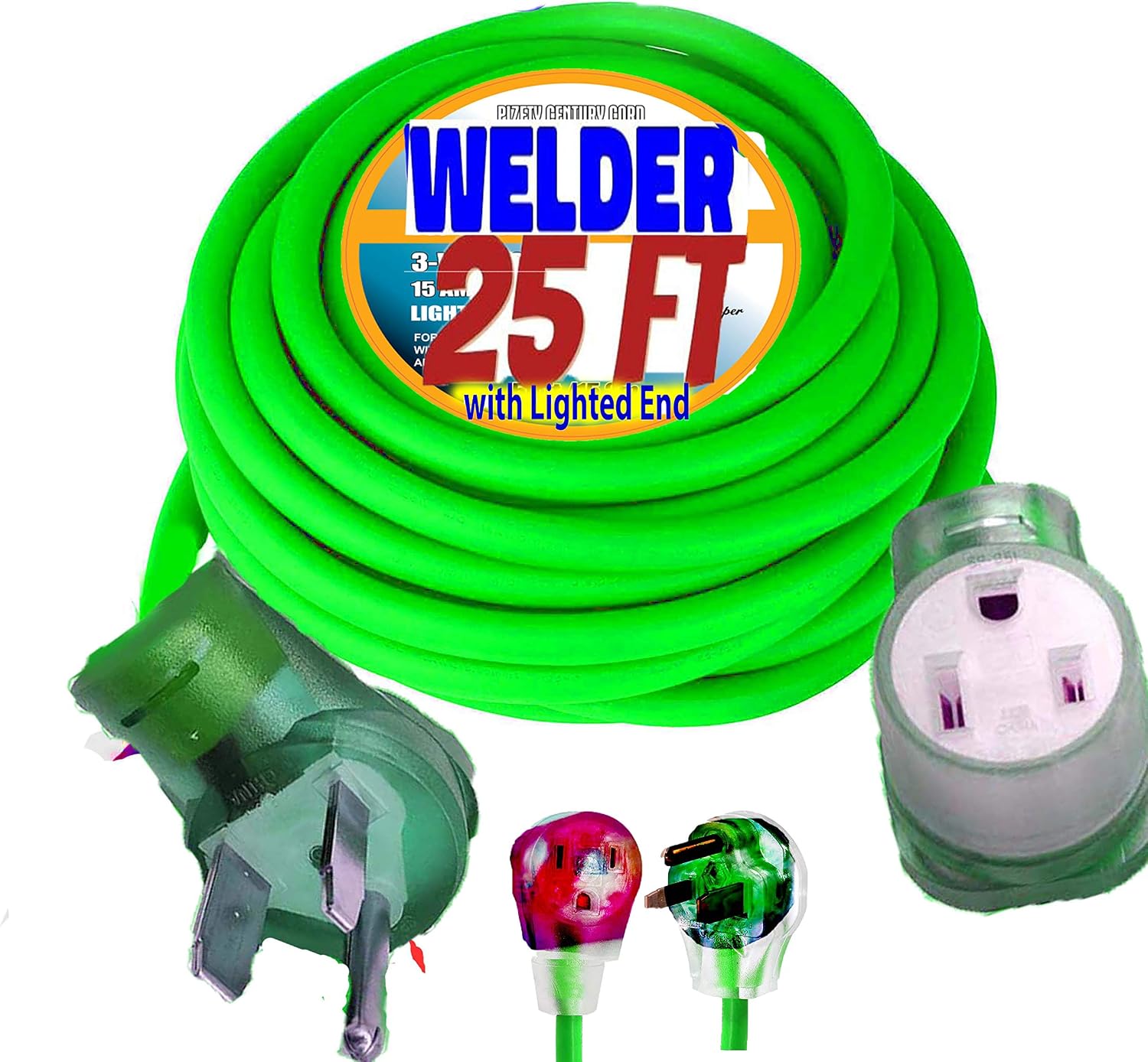 Welder Extension Cord 25 ft Nema 6-50 250-Volt 103 Welder Extension Cord 10 Gauge Lighted end 50 amp Plug ETL Approved Welding Cord 650 10 AWG Green 25