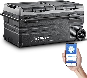 BODEGACOOLER 12 Volt Car Refrigerator, 100 Quart Portable Freezer, Car Fridge Dual Zone WIFI APP Control,4F-68F Cooler, 12/24V DC and 100-240V AC, for Travel, Camping, Outdoor,RV, black