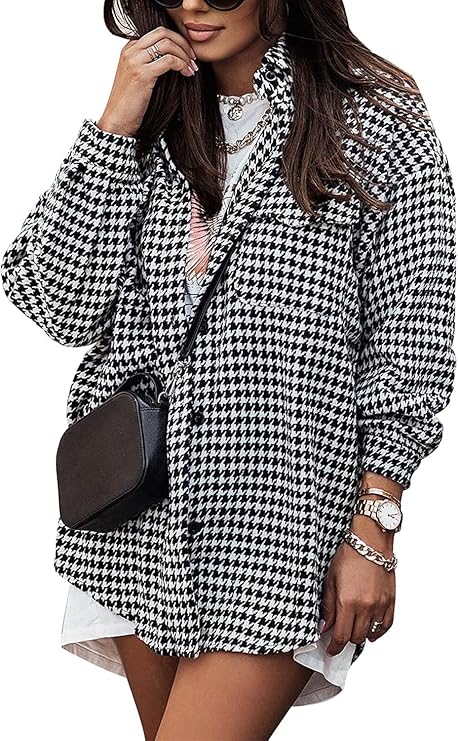 Yimoon Houndstooth Jacket for Women Flannel Plaid Shacket Casual Fall Coat
