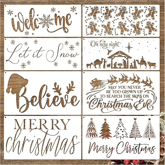 Christmas Stencils for Painting on Wood Reusable Large Merry Christmas Believe Stencils for Window Door Hanger Home Crafts Canvas Wall Holiday (14in Christmas)