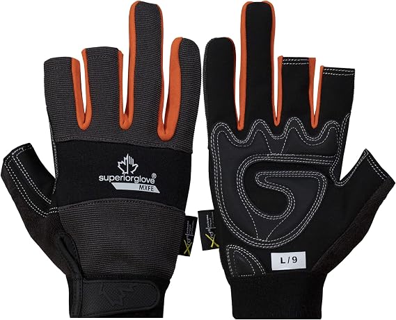 Superior Glove Half Finger Gloves Leather Open-Finger Framers Gloves Work (Pack of 1 Pair)