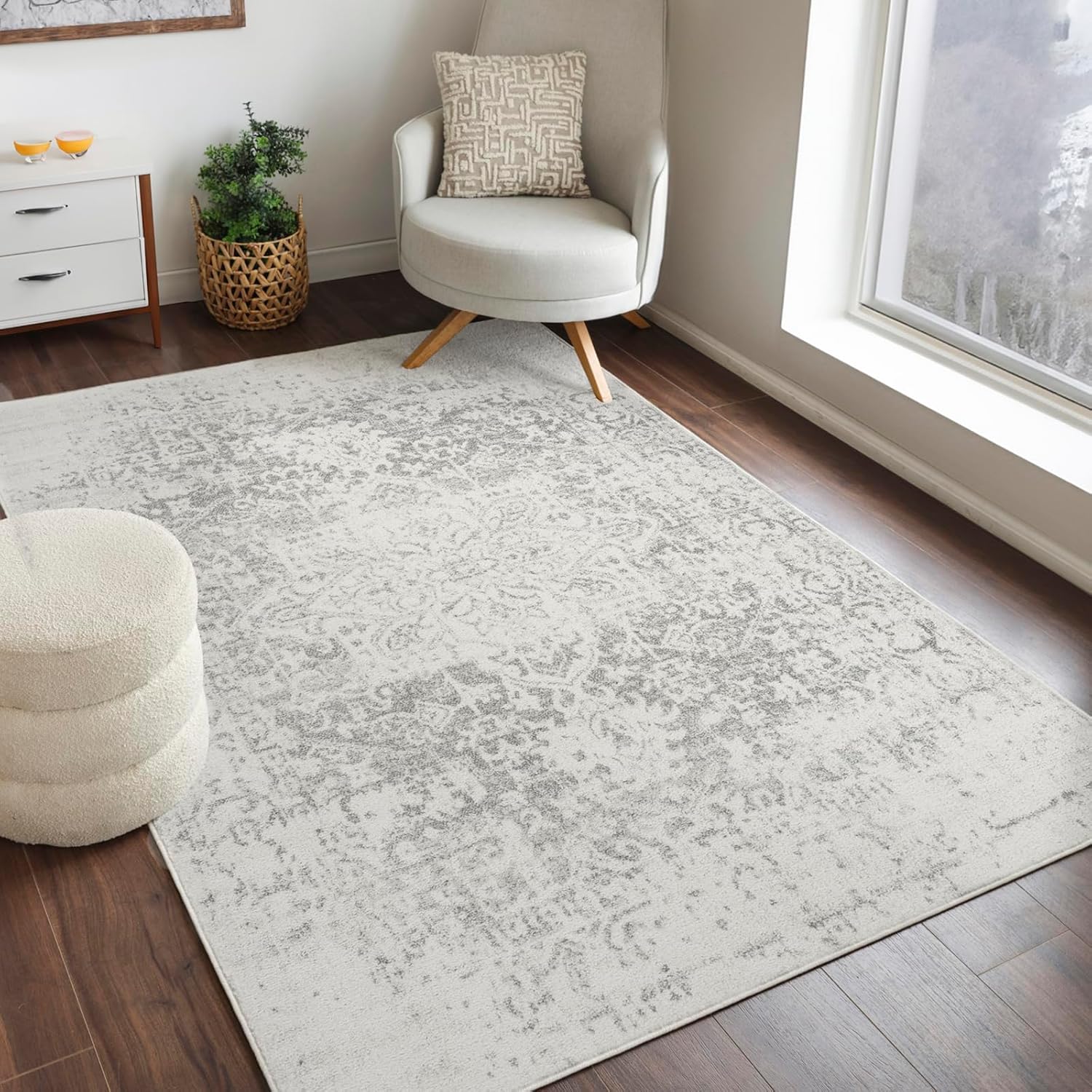 Livabliss Syracusa Vintage – Large Area Carpet for Living Room 200x274 cm, Bedroom – Scandi Neutral Boho Style with Traditional Pattern, Easy Care Pile – Grey and Beige