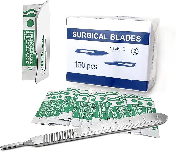 A2Z SCILAB 100 Sterile Carbon Steel Blades #10 with Free Scalpel Handle #3