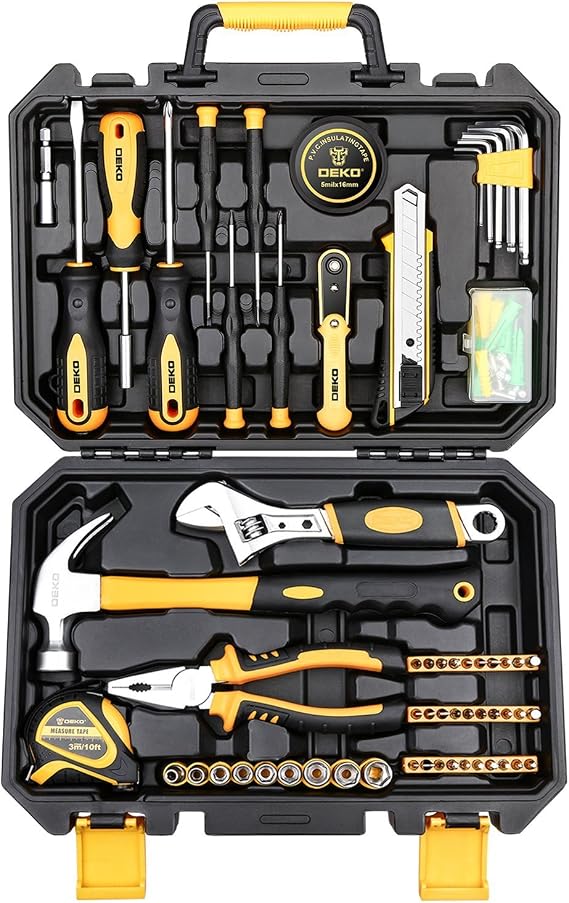 DEKO 100-Piece Home Tool Set - Tool Set for Household DIY - Set for Home Improvement - Work Tool Set for Furniture Assembly - Home Maintenance and Repair Tool Set with Convenient Storage Case