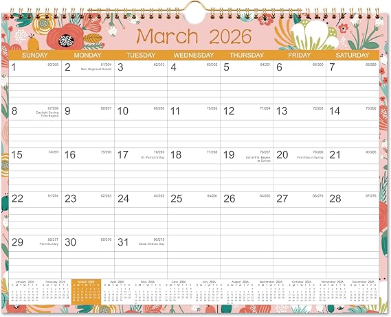 2026 Calendar, 12 Months Wall Calendar from January 2026 to December 2026, 14.8" x 11.4" Monthly with Julian Date, 2026 Calendar with Thick Paper