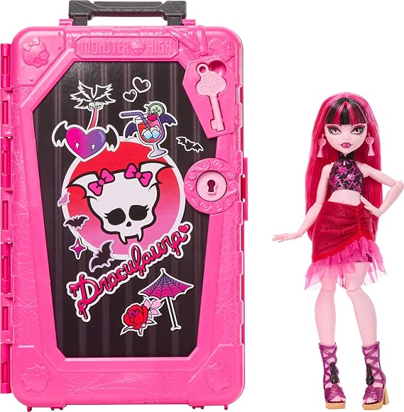 ​Monster High Skulltimate Secrets Draculaura Doll | Destination: Gore-geous Oasis Vampire Doll and Accessories Set with Suitcase and 19+ Surprises like Clothes, JDR50