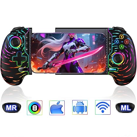 Game Controller for iPhone Android,Programmable Gaming Controller for iPhone w Hall Joystick,800mAh Phone Controller for iPhone iOS Support Xbox Cloud,Steam Link,Call of Duty (Black Crackle)