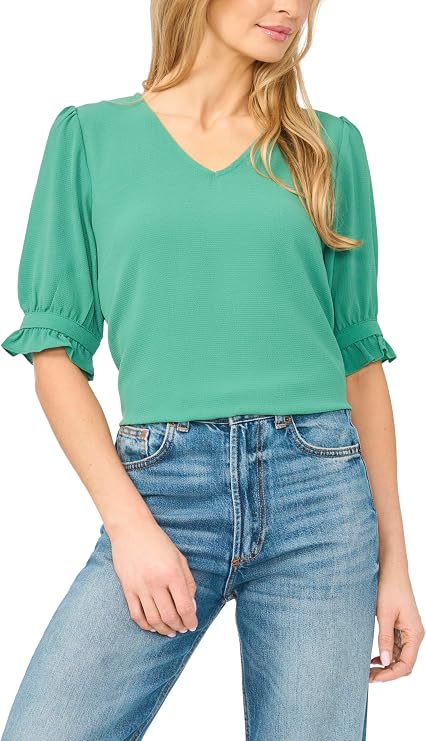 CeCe V-Neck Elbow Sleeve Top