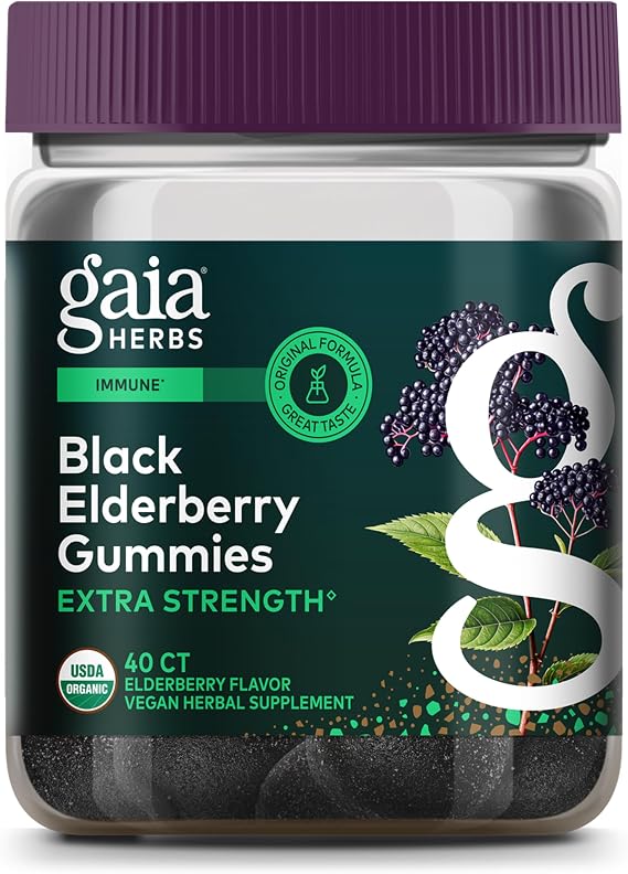 Gaia Herbs Black Elderberry (Sambucus nigra) Extra Strength, 40 Gummies