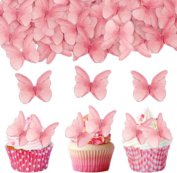 ENLACE 48 Pink Butterfly Edible Cake Toppers