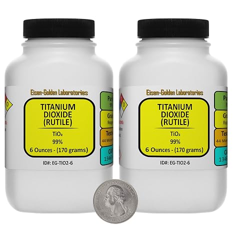 Titanium Dioxide Rutile [TiO2] 99% AR Grade Powder 12 Oz in Two Bottles