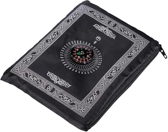 Travel Prayer Mat, 60cm*100cm Praying Rug, Portable Polyester Prayer Rug with Compass, Islamic Waterproof Prayer Mat, Musilm Prayer Mat, for Ramadan Gifts, Islamic Prayer (Black)