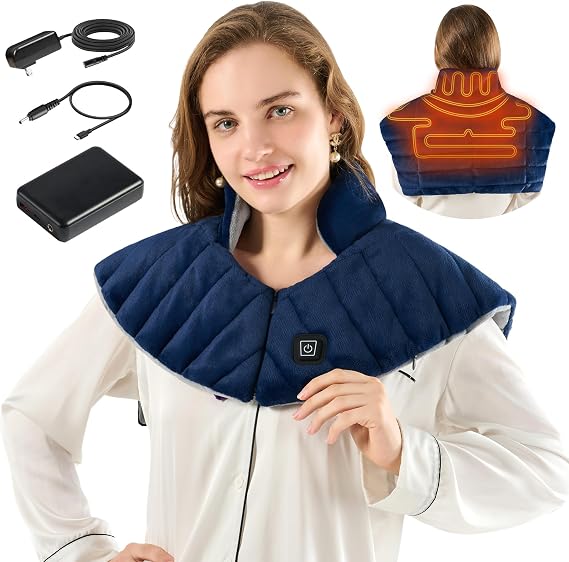 Portable Cordless Heating Pad for Neck, Shoulders & Back - Rechargeable Battery Operated Heating Pad with 3 Heat Settings, Ideal Gift for Mom and Dad, Weighted Neck and Back Warmer (Midnight Blue)
