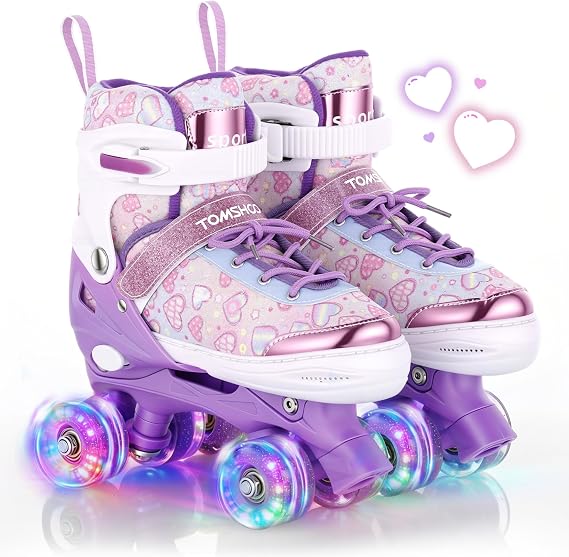 TOMSHOO Kids Roller Skates for Girls with Light up Wheels