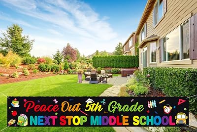 5TH Grade Graduation Decorations 2025, Black 5TH Grade Graduation Garden Yard Banner Supplies, Peace Out 5TH Grade Next Stop Middle School Banner Outdoor Yard Sign 4ZLHF