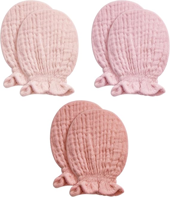 Pro Goleem Muslin Baby Mittens for Newborn, 100% Cotton No Scratch Soft Breathable Gloves for Boys and Girls 0-6 months