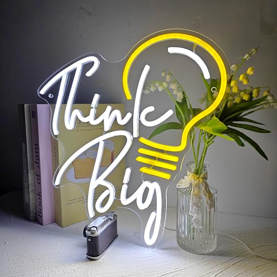 Think Big Neon Sign with Light Bulb Design LED Neon Wall Decor for Home Office,Bedroom and Creative Studio,Inspirational Neon Light Sign,USB Powered Wall Art Gift