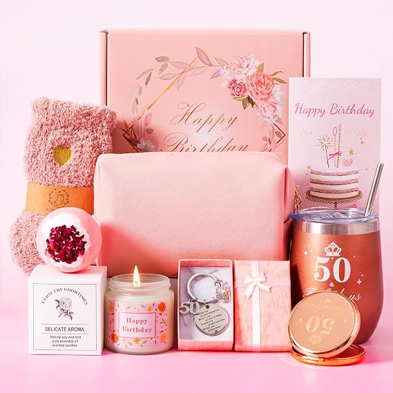 50th Birthday Gifts for Women, 50 Year Old Unique Happy Birthday Gift for Her, Relaxation Spa Bath 50th Birthday Gift Baskets for Female ,Gifts Ideas Box Set for Mom Sister Friends Wife Aunt