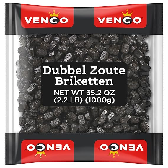 Venco Dutch Double Salted Black Licorice Brick - Original D.Z. Briketten Dutch Licorice Candy, Small Hard Liquorice Salt Candies - European Candy Bulk Pack for Sharing or Storing, 2.2 lbs Bag