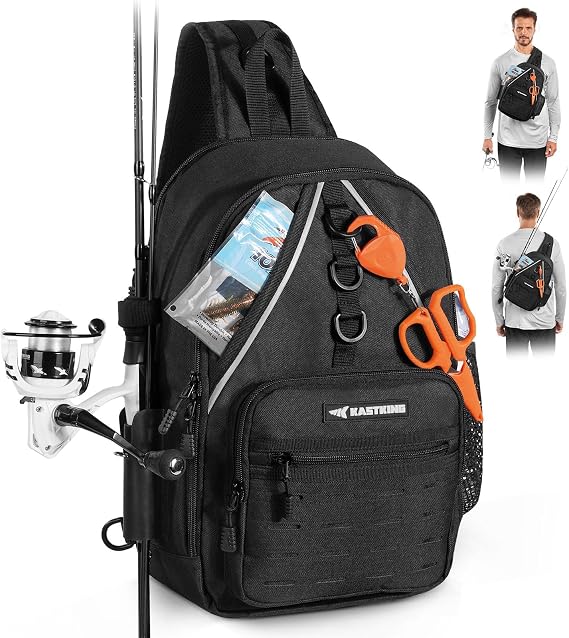 KastKing Karryall Fishing Sling Bag With Rod Holder, Fishing Gear Storage | Fishing Backpack Storage Fishing Gear, Water-Resistant Material Fishing Bag Gift For Men