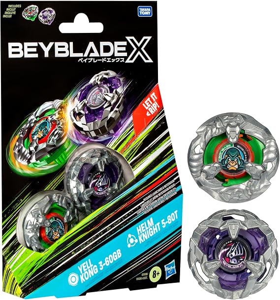 Beyblade X Yell Kong 3-60GB Helm Night 5-80T Dual Pack Set with 2 Right Rotating Tops Battle Top Toys for Boys and Girls Age 8